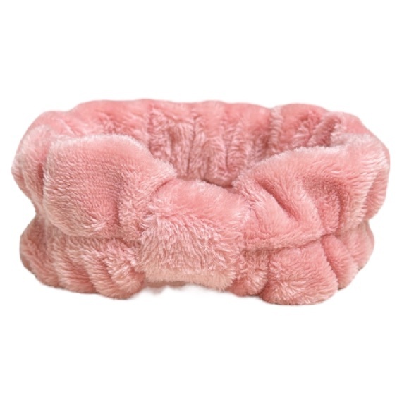 NEW TAHARI blush pink soft fuzzy fleece bow elastic stretchy baby girl headband - Picture 1 of 6